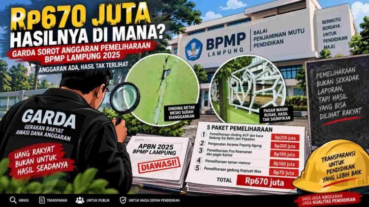Anggaran Pemeliharaan BPMP Lampung Disorot, GARDA Pertanyakan Hasil Pekerjaan